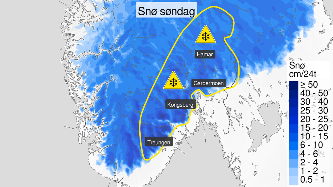 Gult farevarsel for snø på Østlandet og kraftig vind i Nordland og Troms