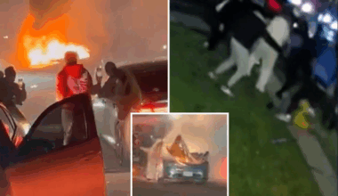 Par banket opp og bil satt i brann