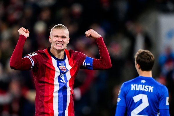 251113 Erling Braut Haaland of Norway celebrates the 1-0 goal during the FIFA World Cup Qualifier football match between Norway and Estonia on November 13, 2025 in Oslo.
Photo: Marius Simensen / BILDBYRÅN / COP 238 / VG0831