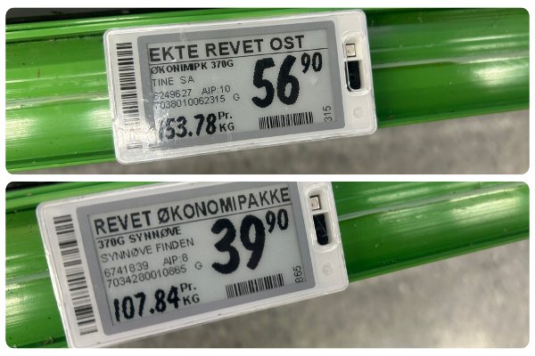 Tine og Synnøve revet i butikk, Tine er 100% ost, Synnøve er 43%