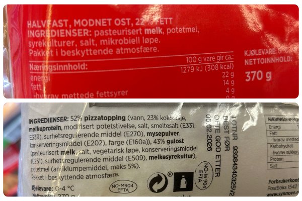 Tine og Synnøve revet i butikk, Tine er 100% ost, Synnøve er 43%