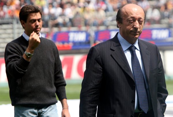 Juventus' soccer club general manager Luciano Moggi, right, and Juventus' vice-president Andrea Agnelli, arrive for the Italian Serie A first division soccer  match between Juventus and Palermo, at the Delle Alpi stadium, in Turin, Italy, Sunday, May 7, 2006. Juvetus won 2-1.  UEFA and Italian soccer league officials will investigate allegations that Juventus general director Luciano Moggi arranged to have certain referees assigned to his team's games. Italian media have printed extensive excerpts of phone calls between Moggi and refereeing official Pierluigi Pairetto from last season in which the pair allegedly discussed match officials assigned for Serie A and Champions League games.(AP Photo/Alberto Ramella)