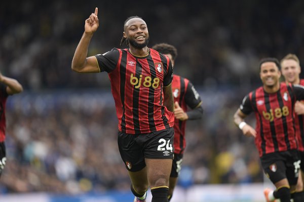 Bournemouth's Antoine Semenyo celebrates scoring his team's first goal from a free kick, during the Premier League match at Elland Road, Leeds. Picture date: Saturday September 27, 2025.