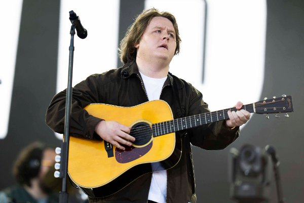 Lewis Capaldi performs during the Glastonbury Festival in Worthy Farm, Somerset, England, Friday, June 27, 2025. (Scott A Garfitt/Invision/AP)