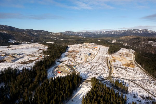 Skien 20240208. 
Googles nye datasenter bygges på Gromstul utenfor Skien i Telemark. Senteret for lagring av data skal stå klart i 2026.
Foto: Cornelius Poppe / NTB
