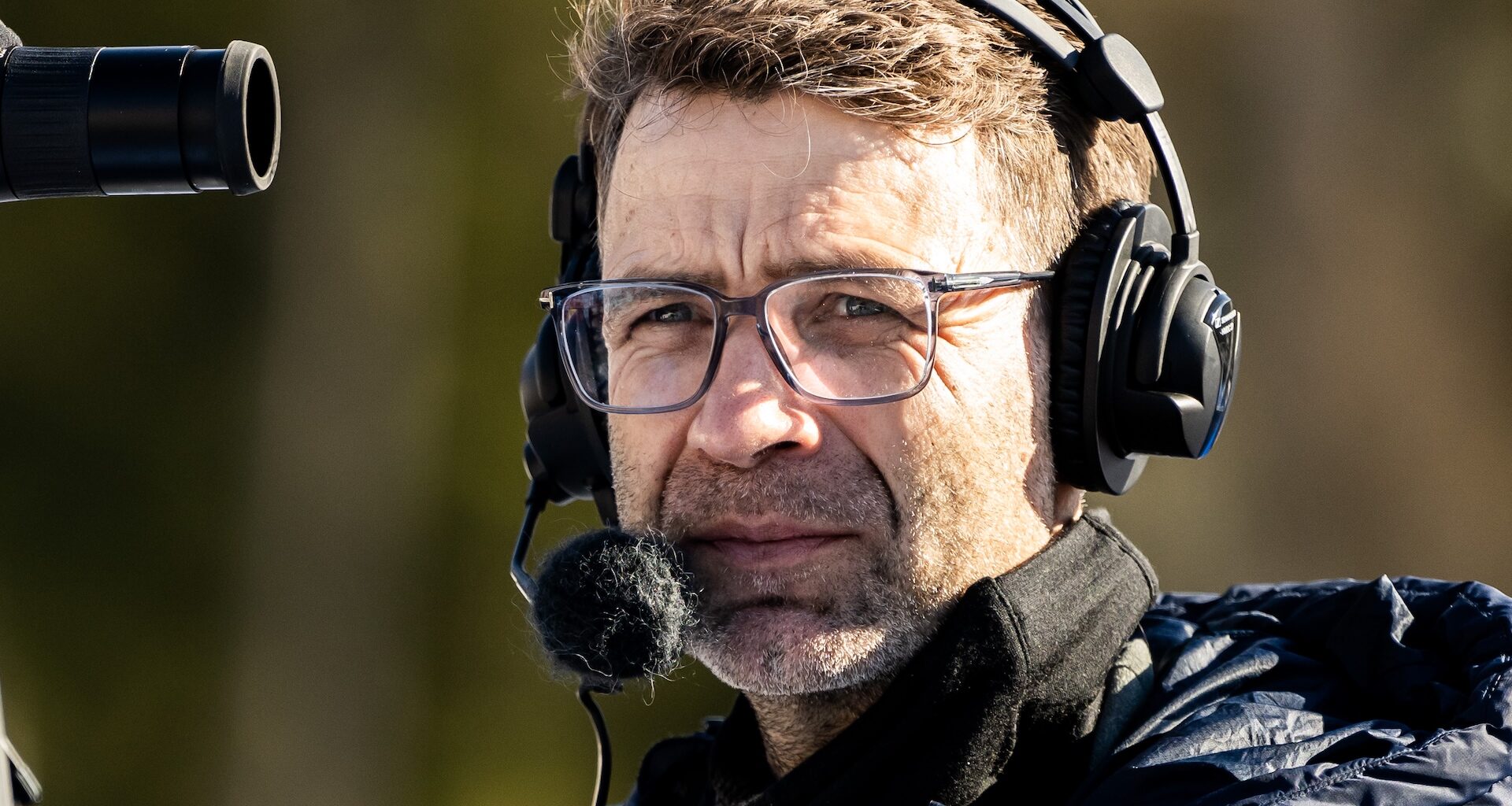 Ole Einar Bjørndalen ahead of women's 10 km pursuit during the IBU Biathlon World Championships on February 16, 2025 in Lenzerheide.