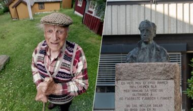 Med stokk og på byste