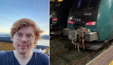 Oslo S, Tog | Elghode hang igjen på Vy sitt tog på Oslo S etter påkjørsel