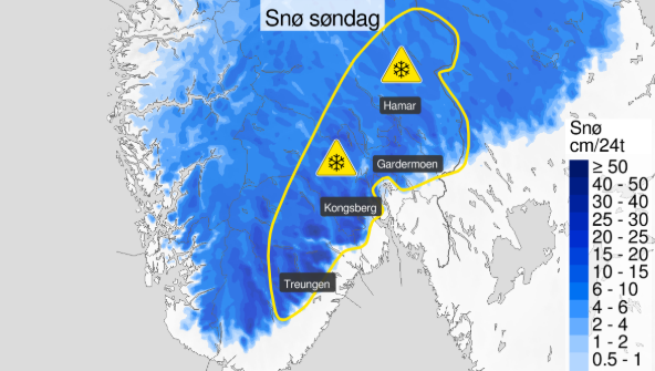 Vær, Farevarsel | Farevarsel om snø søndag