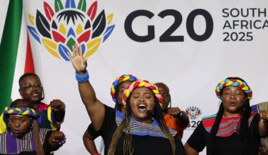 Members of Soweto Gospel Choir perform at the end of the G20 Leaders' Summit in Johannesburg, South Africa