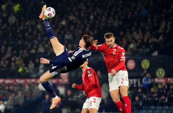 Scotland's Scott McTominay scoring the opening goal during the FIFA World Cup European Qualifying match at Hampden Park, Glasgow. Picture date: Tuesday November 18, 2025.