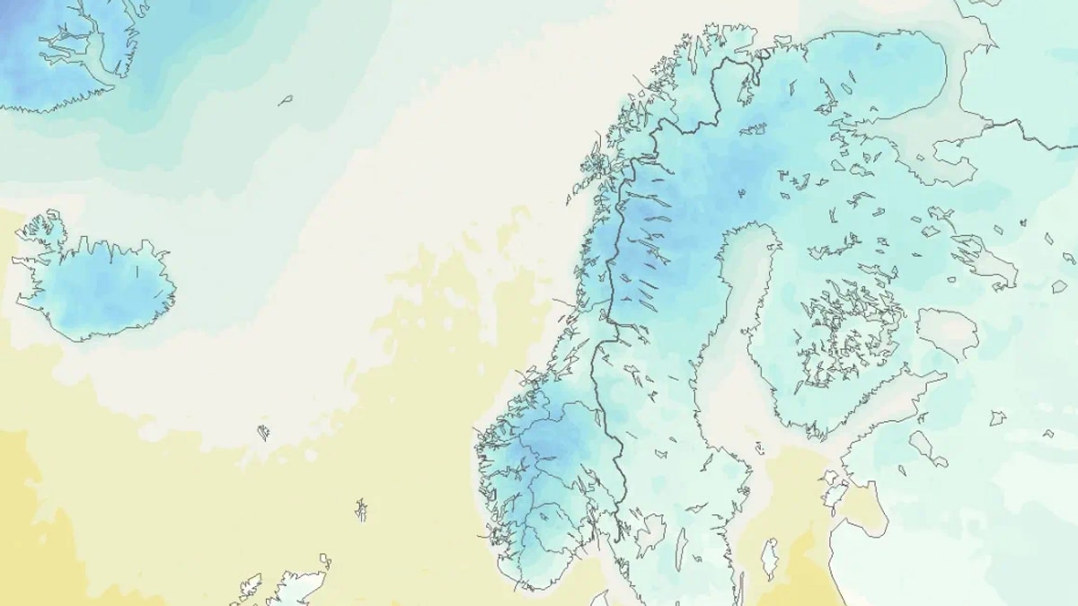 Biletet viser kart over Norge og kvar kulda er.