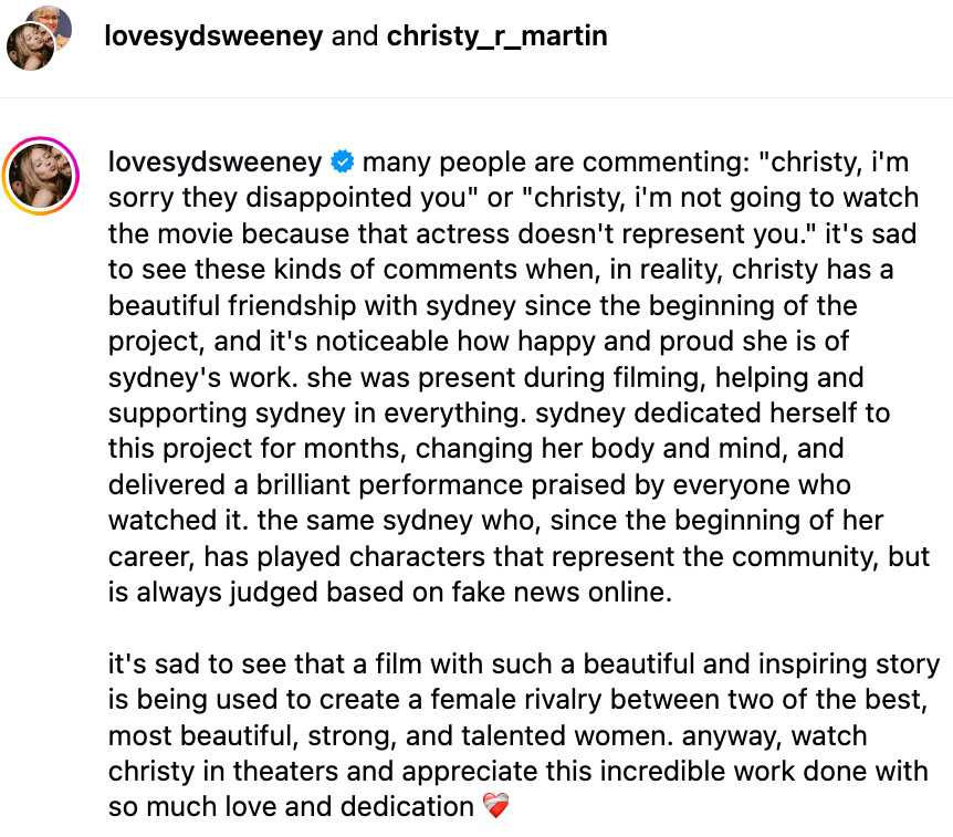 sydney sweeney christy martin has a beautiful friendship with sydney since the beginning of the project