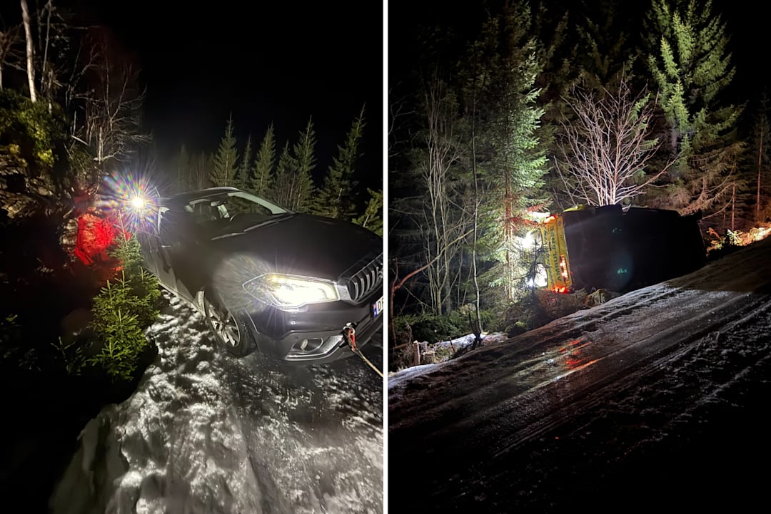 Bilberging på Skreia i Toten endte med grøftedrama på hålkeføre