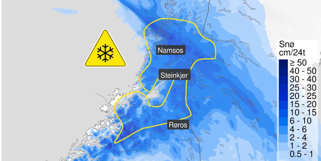 Gult farevarsel for snø i Trøndelag