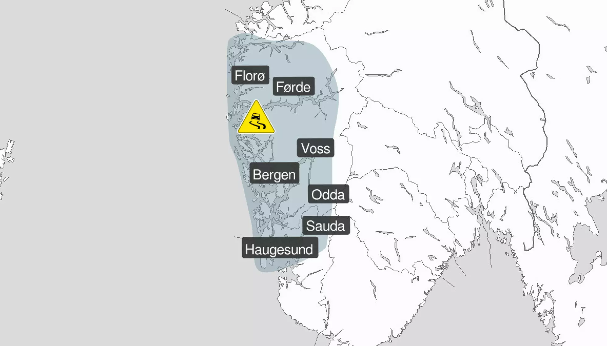 GULT ISFAREVARSEL: - Beregn ekstra tid til transport og kjøring. Bruk riktige dekk og kjør etter forholdene, lyder oppfordringen fra Meteorologisk institutt. Foto: Meteorologisk institutt