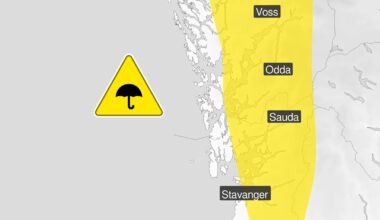 Gult farevarsel for nedbør på Vestlandet