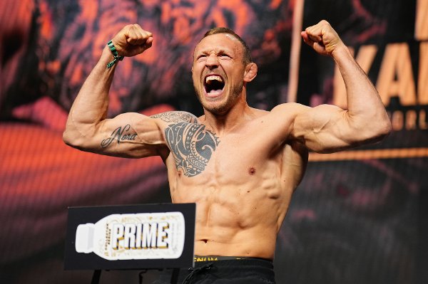 LAS VEGAS, NEVADA - JUNE 27: Jack Hermansson of Sweden poses on the scale during the UFC 317 ceremonial weigh-in at T-Mobile Arena on June 27, 2025 in Las Vegas, Nevada. (Photo by Chris Unger/Zuffa LLC)