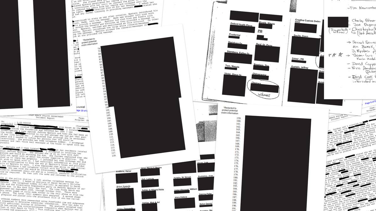 Kollage av Epstein-dokumenter