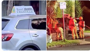 Brannbombe kastet på bil tilhørende rabbi med "Happy Chanukah"- skilt
