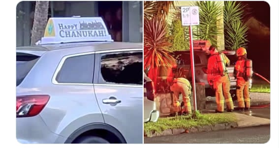 Brannbombe kastet på bil tilhørende rabbi med "Happy Chanukah"- skilt