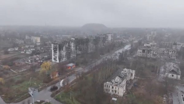 An aerial view shows the town of Myrnohrad, Ukraine in this screengrab from a video released November 12, 2025 and obtained by REUTERS. THIS IMAGE HAS BEEN SUPPLIED BY A THIRD PARTY. MANDATORY CREDIT. NO RESALES. NO ARCHIVES. Verification Note: Reuters was able to confirm the location of the video by the road layout, trees, buildings and bodies of water that matched satellite imagery. The shape of the mountains matched topography mapping. The date when the video was filmed could not be verified.

