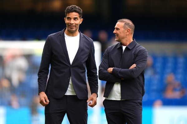 David James (left) and Paddy McGuinness before Soccer Aid for UNICEF 2024 at Stamford Bridge, London. Picture date: Sunday June 9, 2024.