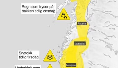 Vær, Vefsn | Nok en uke med utfordrende kjøreforhold – har sendt ut flere farevarsler