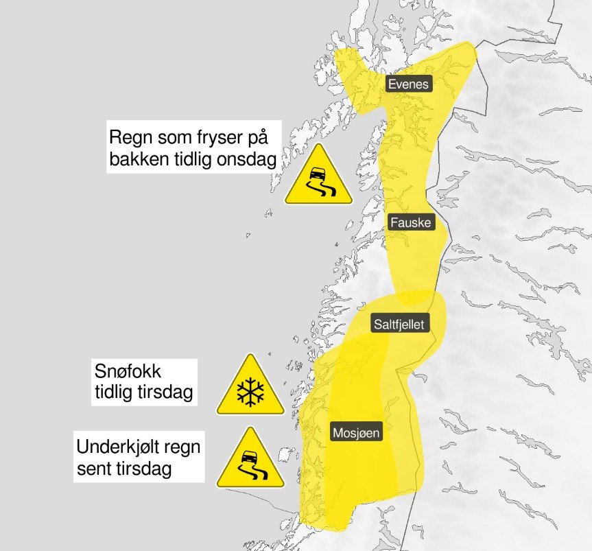 Vær, Vefsn | Nok en uke med utfordrende kjøreforhold – har sendt ut flere farevarsler