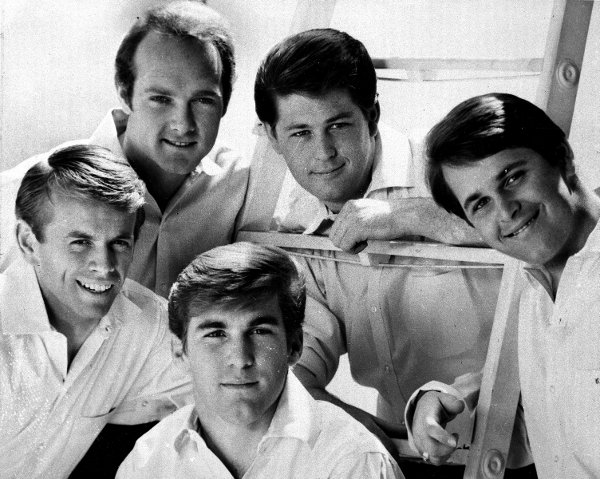 The Beach Boys are shown in this 1966 photo. The group includes three brothers, a cousin and an honorary relative. Left to right top: Mike Love, Brian Wilson and Carl Wilson. Bottom, Al Jardine and Dennis Wilson. (AP Photo)