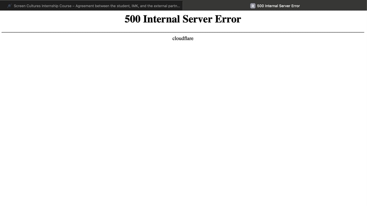 Skjermen viser en feilmelding med teksten "500 Internal Server Error". Den er grå med en enkel layout. Over feilmeldingen er nettadressen "regjeringen.no" synlig. Det er ingen andre visuelle elementer eller personer i bildet. (Bildebeskrivelsen er laget av en KI-tjeneste)