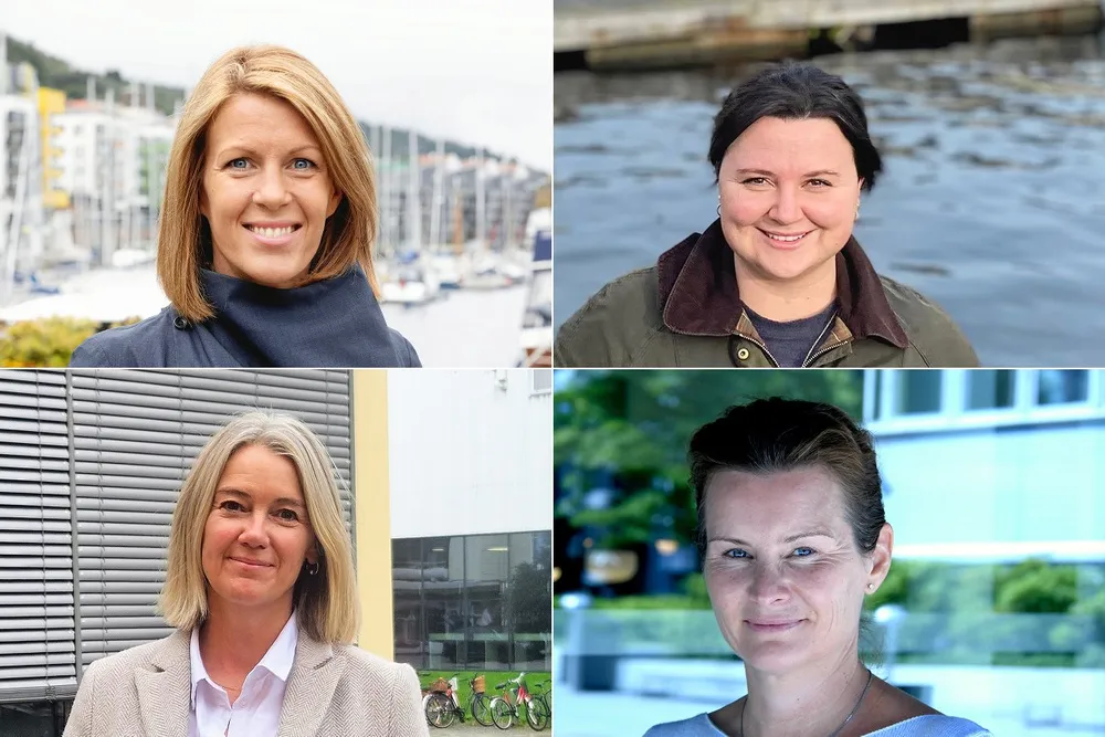 Dette er fire av 73 nominerte Årets Kraftkvinne 2025: Øverst fra venstre: Ragnhild Janbu Fresvik (Eviny), Katinka Bogaard (Volt Power Analytics), Therese Gjerde (Tibber) og Kari Thørud (Hydro).