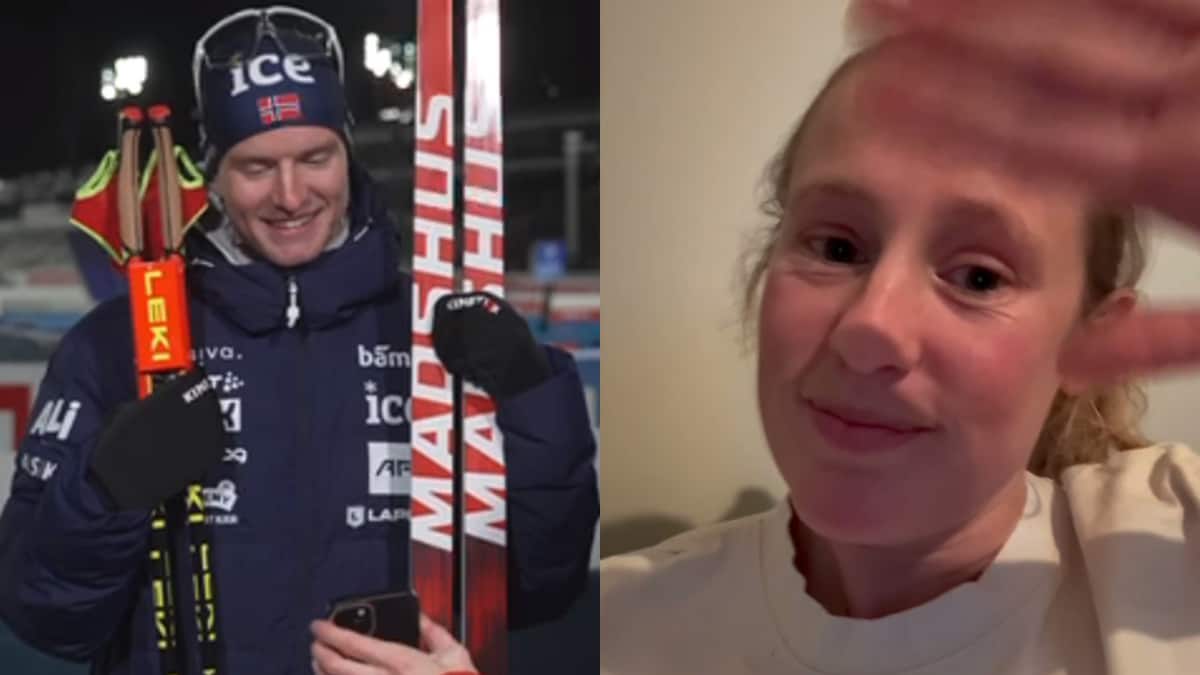 Kollasj av kjæresteparet Johan-Olav Botn (skiskyting) og Karoline Simpson-Larsen (langrenn).
