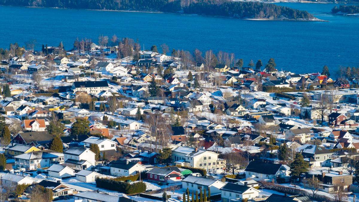 Luftfoto Holmestrand vinter Rove Boligområde