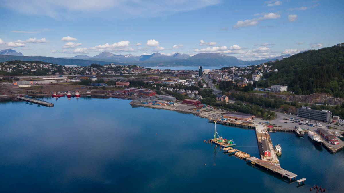 en vannmasse med bygninger og trær rundt