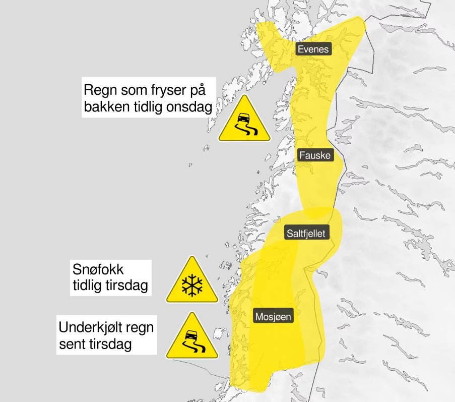 Gult farevarsel, Glatt | Det blir både snøfokk og glatte veier