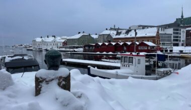 Snø i Arendal sentrum