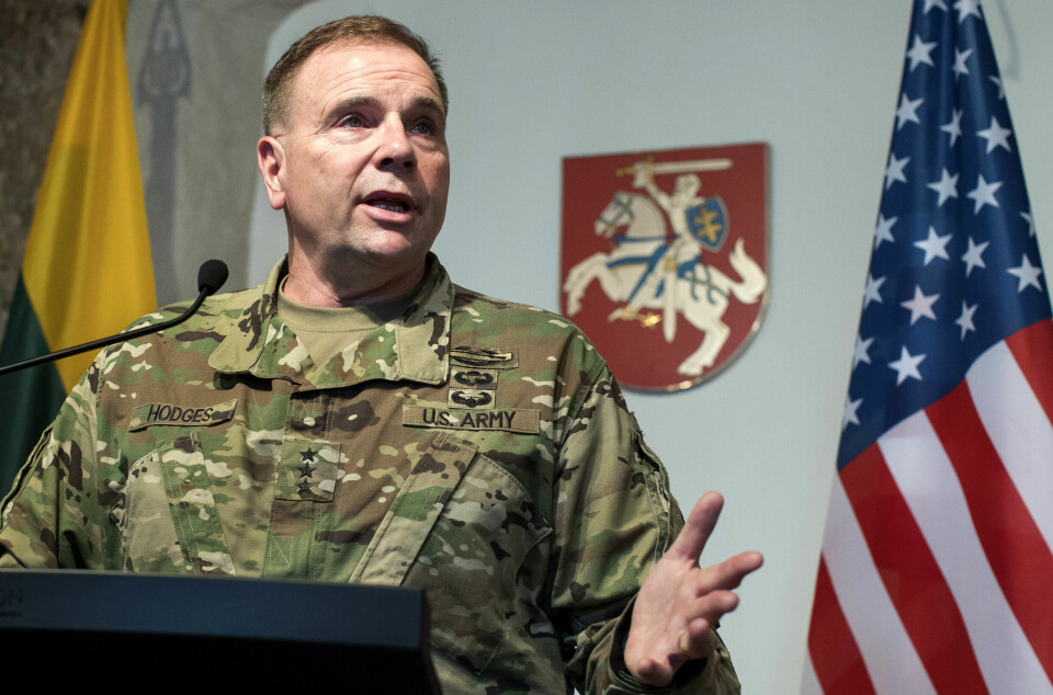 Ben Hodges avbildet under en pressekonferanse i Litauen i 2017.