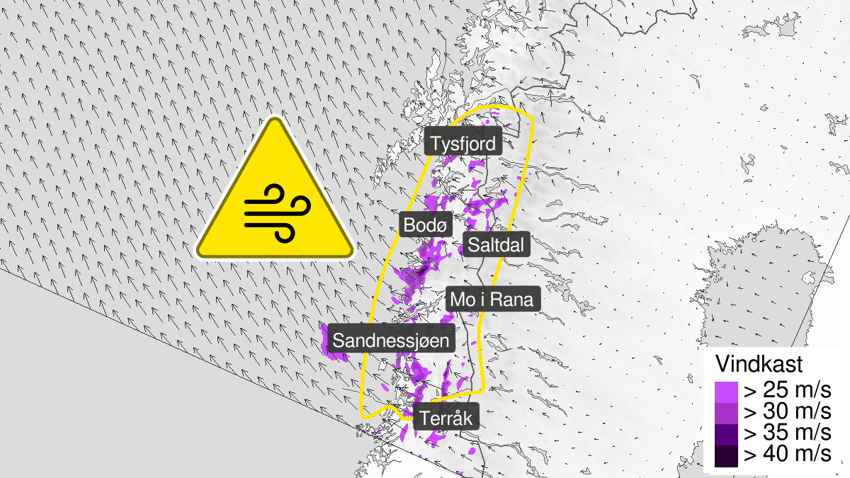 Vær, Meteorologisk institutt | Her blir det verst: - Opp mot full storm - Avisa Nordland