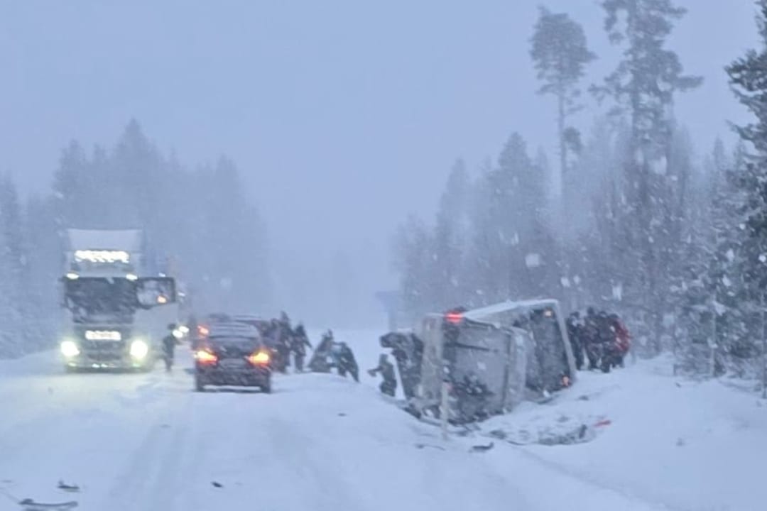 Toetasjes buss med 48 personer om bord veltet i Sverige