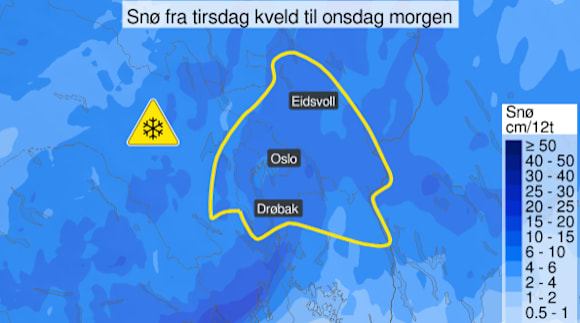 Venter store mengder snø på Østlandet:
