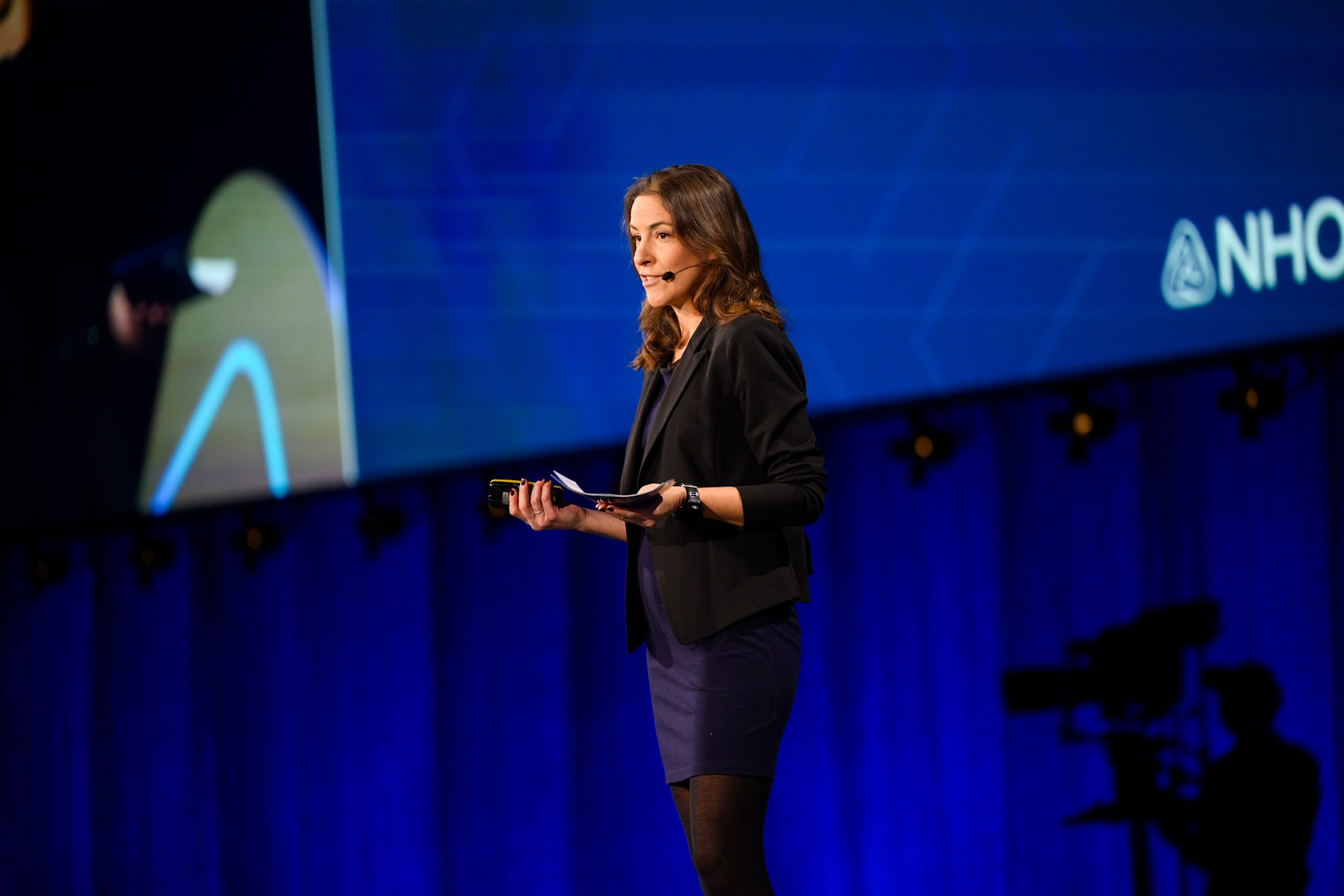 Orkla Foods’ Rita Nilsen holdt et innlegg for næringslivstoppene under NHOs konferanse på Lillestrøm. 