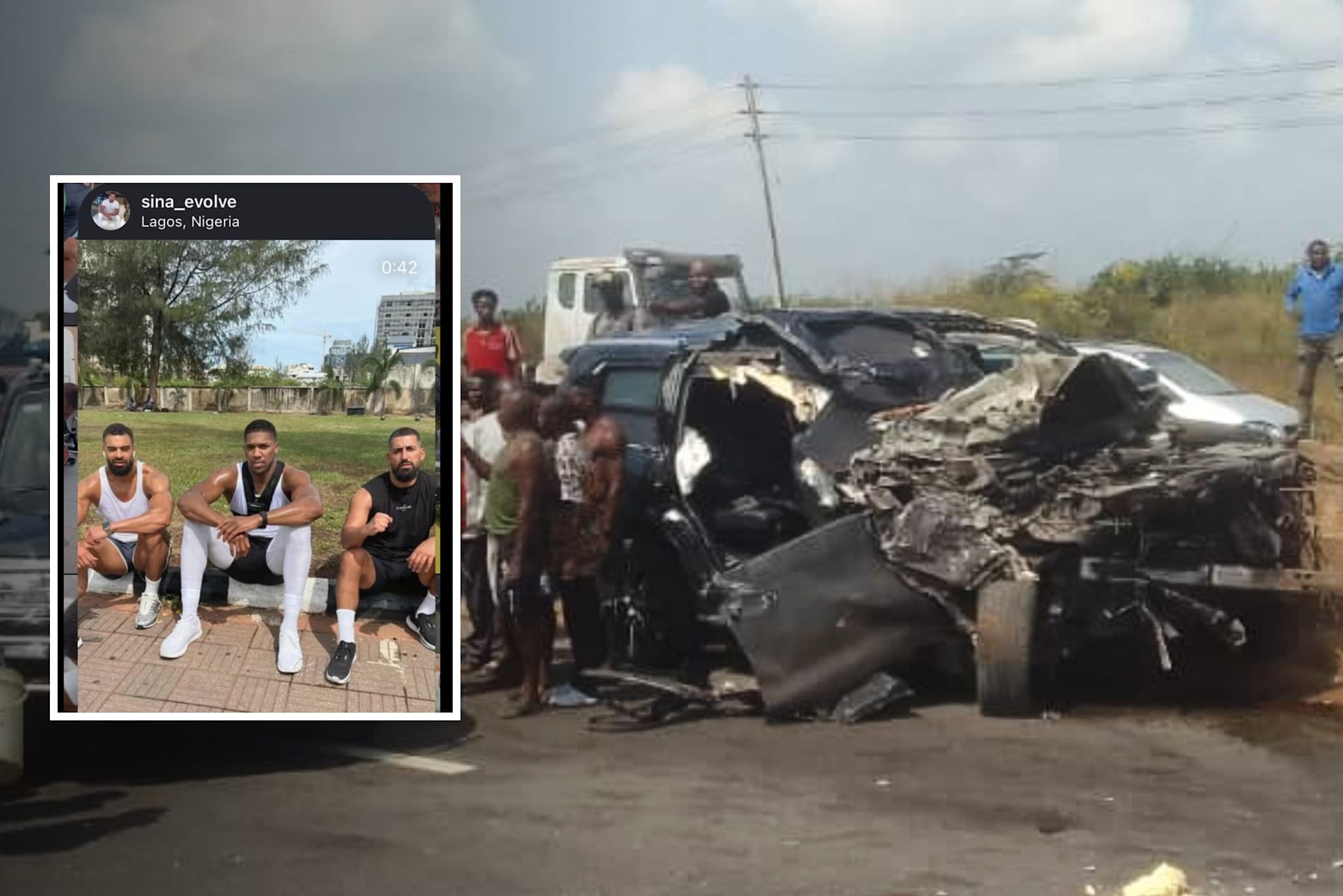 VENNER I ULYKKE: Kevin Latif «Lats» Ayodele (t.v), Anthony Joshua og Sina Ghami (t.h).