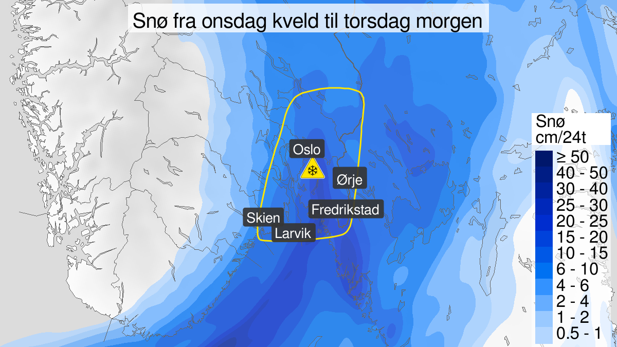 Farevarsel, Tønsberg | Har sendt ut snøvarsel