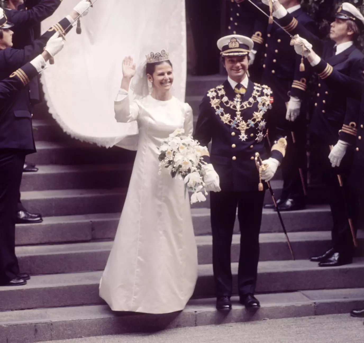 1976: Svenskekongen fikk sin Silvia Sommerlath i 1976, tre år etter at han arvet tronen av sin bestefar. Foto: Reginald Davis / REX / NTB