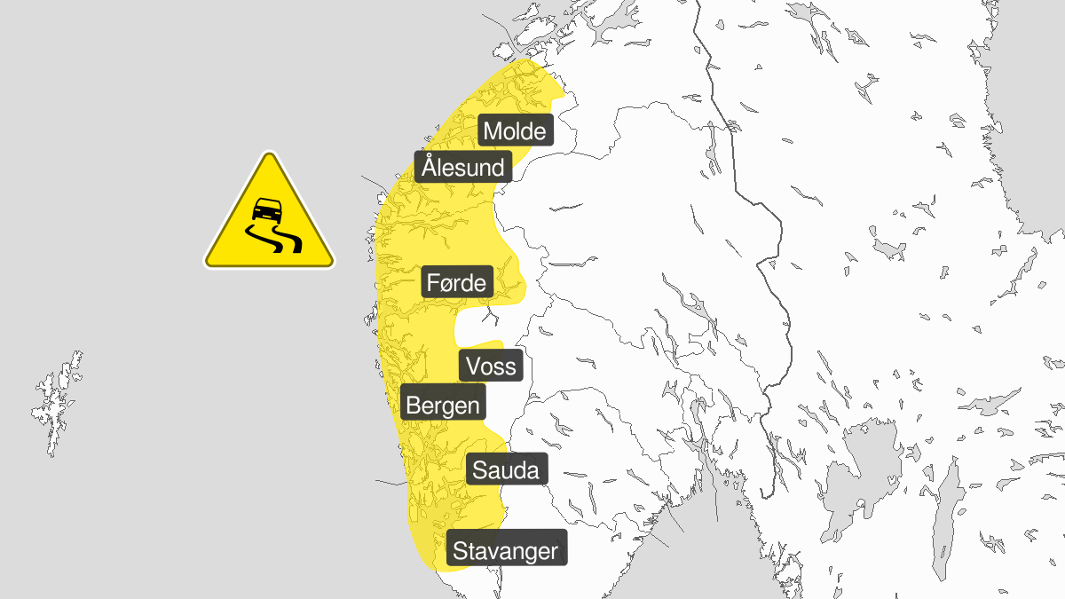 Trafikk, Farevarsel | Gult farevarsel for is og vind i Vestland