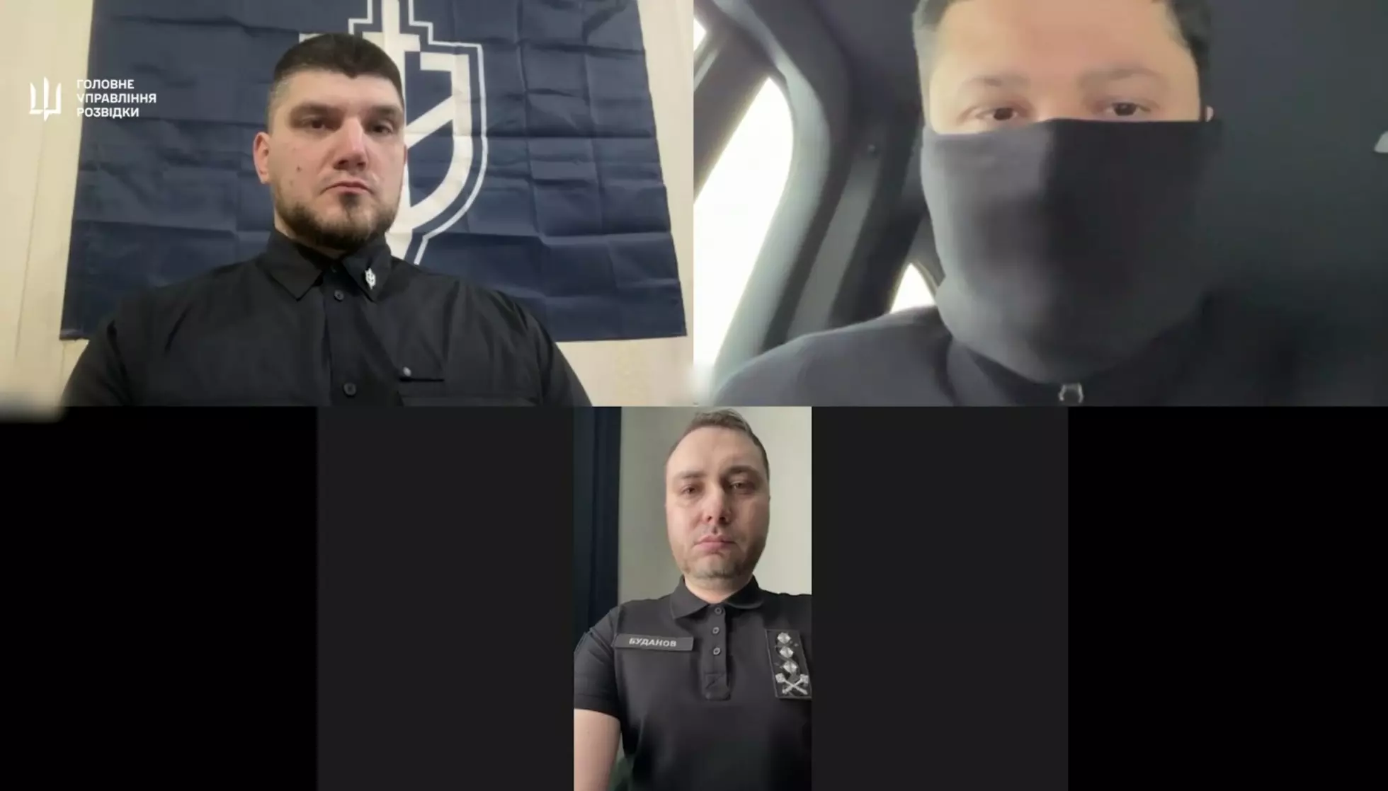 DELTE VIDEO: HUR-sjef Kyrylo Budanov (nederst) sammen med Kapustin (t.v.) i en video de har delt på Telegram. Skjermdump: Telegram / HUR
