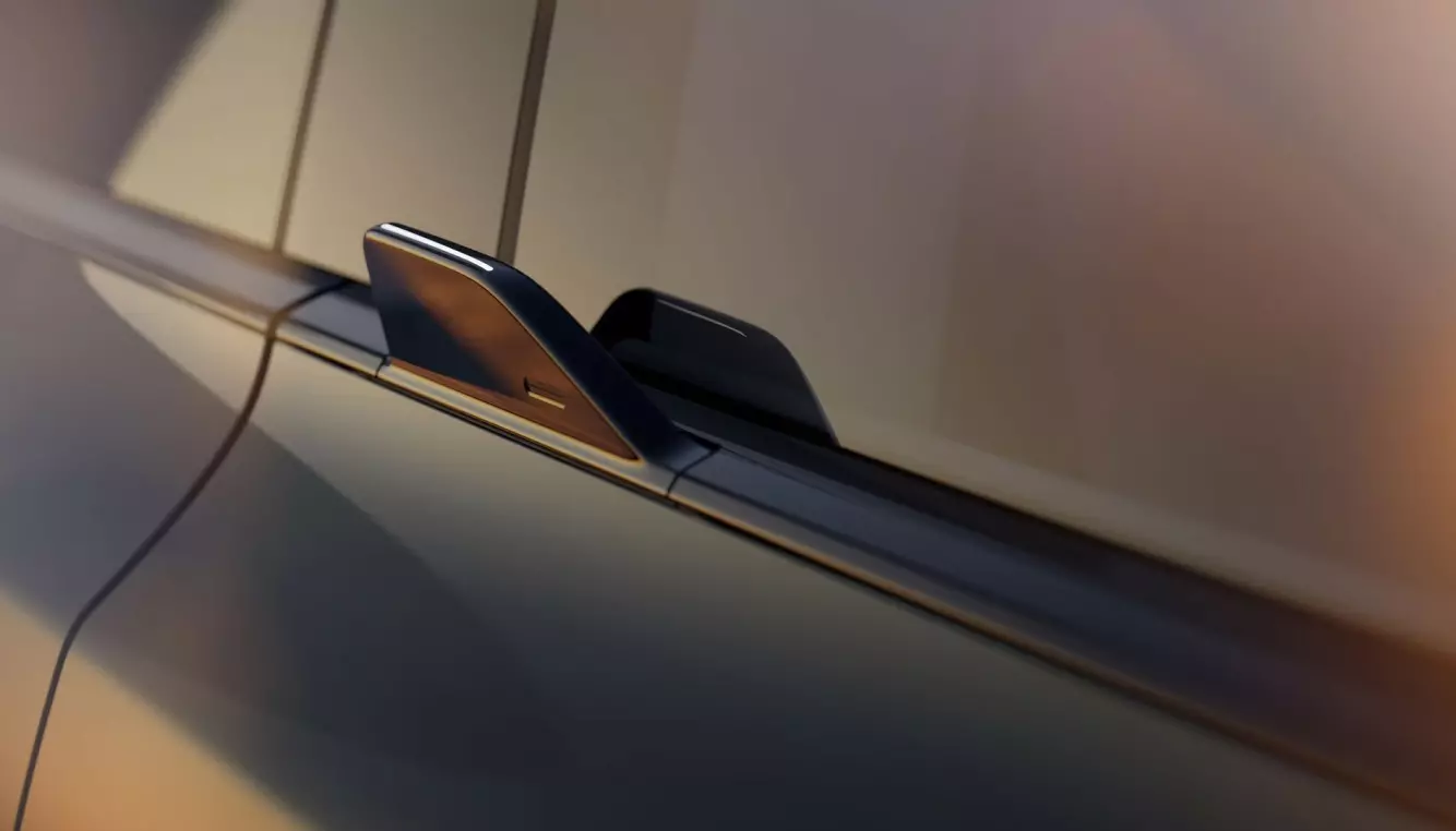 HAIFINNE: Her er det utvendige dørhåndtaket på Volvo EX60. Foto: Volvo.