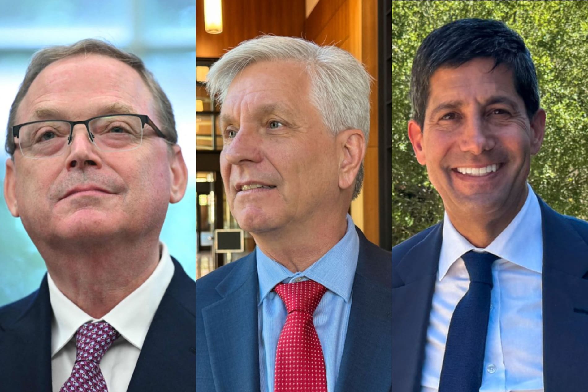 KANDIDATER. Kevin Hassett (venstre), Christopher Waller (midten) og Kevin Warsh (høyre) er alle aktuelle kandidater som den nye sentralbanksjefen. 