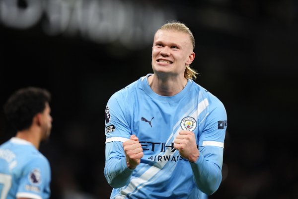 Manchester City's Erling Haaland celebrates scoring their side's first goal of the game during the Premier League match at Etihad Stadium, Manchester. Picture date: Wednesday January 7, 2026. (Photo by Mike Egerton/PA Images via Getty Images)